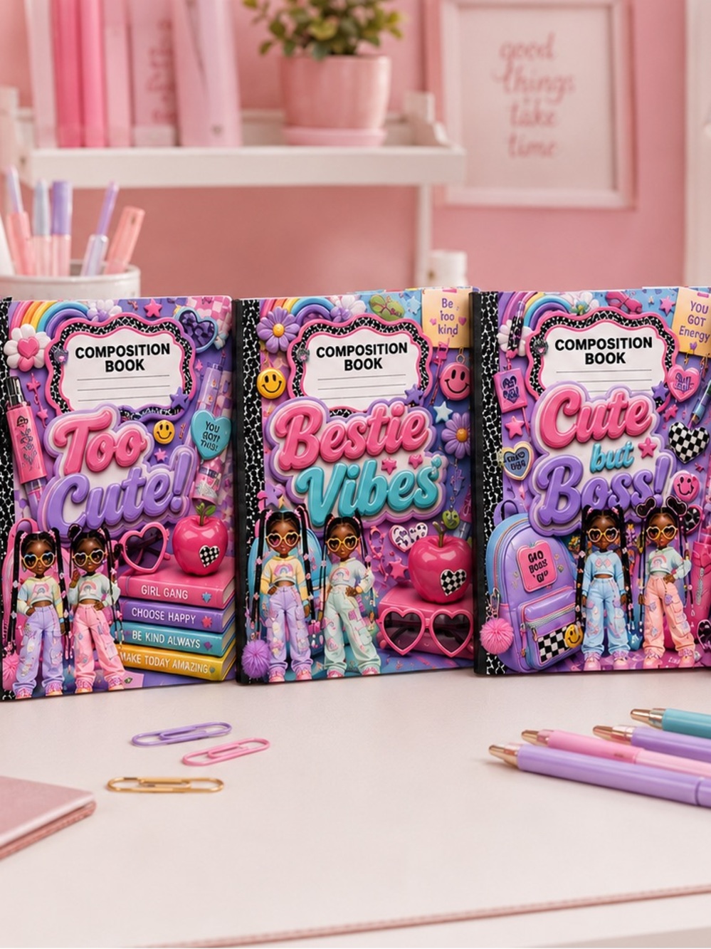 Custom Girl Power Composition Notebook | Cute Pastel School Notebooks set of 10